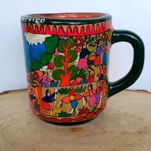 Handpainted Mexican Pottery Colorful Small glazed Mug